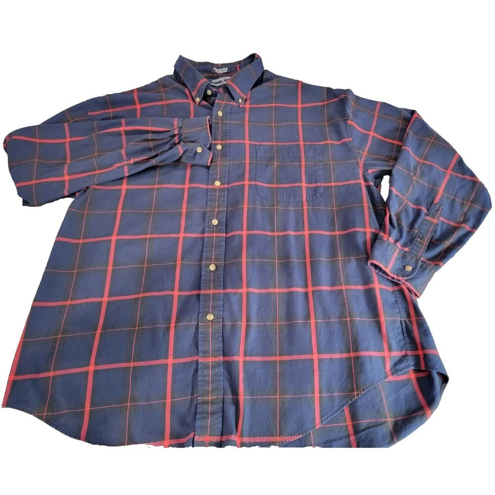 Hathaway Sport XXL Navy Red Windowpane Plaid Button Down Shirt 100% Cotton
